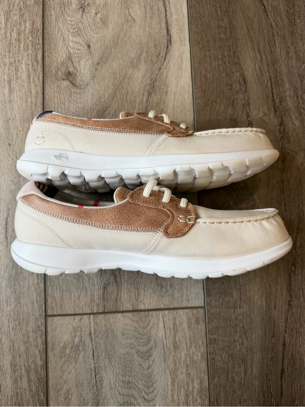 Skechers- Go Flex Radiant White and Brown Canvas Suede Boat Shoes - Picture 3 of 9
